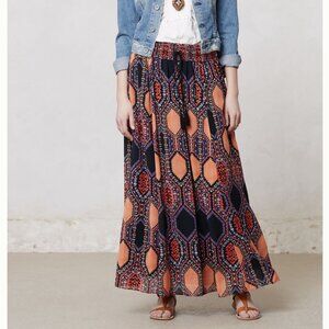 NWT Anthropologie Tribal Print Maxi Skirt With Elastic Smocked Waist in X-Small